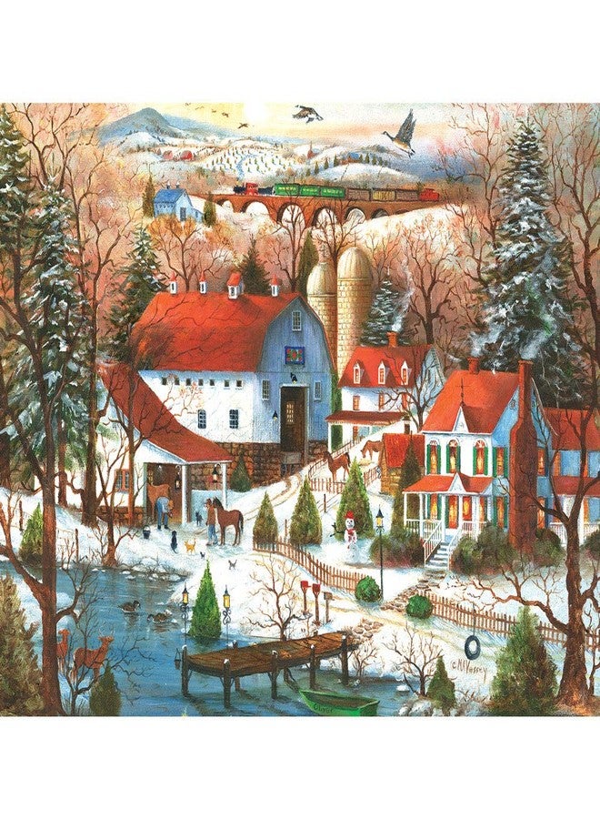 Bits and Pieces - 1000 Piece Jigsaw Puzzle for Adults 20" x 27" - The Farrier's Visit - 1000 pc Winter Snow Barn Farm Train Country Jigsaw by Artist Mary Ann Vessey - Image 1
