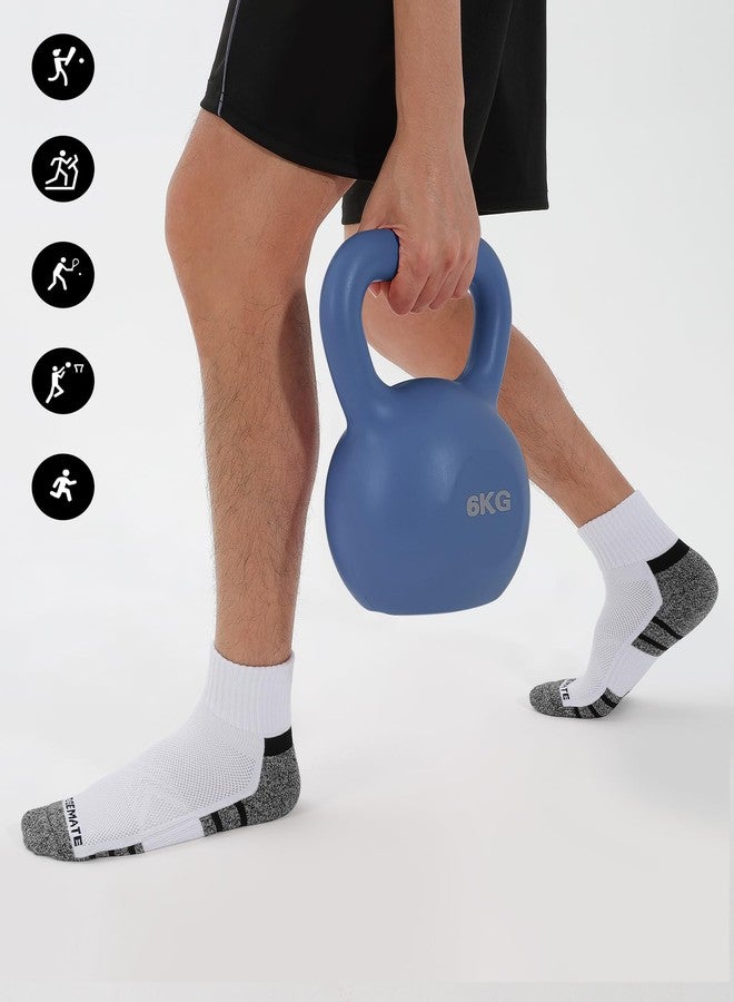 CLOSEMATE 6 Pack Mens Ankle Athletic Socks Cushioned Running Sports Cotton Quarter Socks(6White, Size L) - Image 4