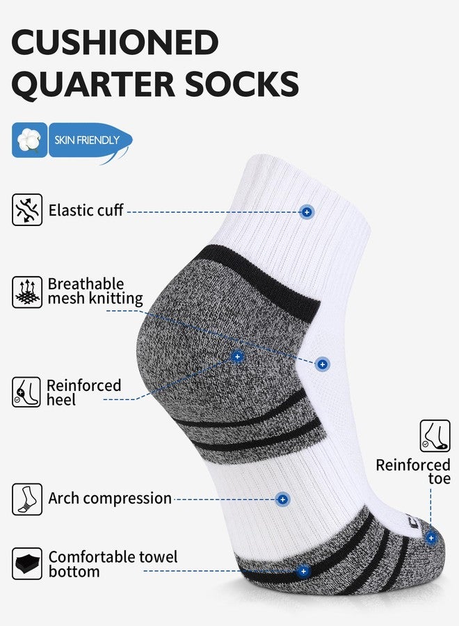 CLOSEMATE 6 Pack Mens Ankle Athletic Socks Cushioned Running Sports Cotton Quarter Socks(6White, Size L) - Image 3