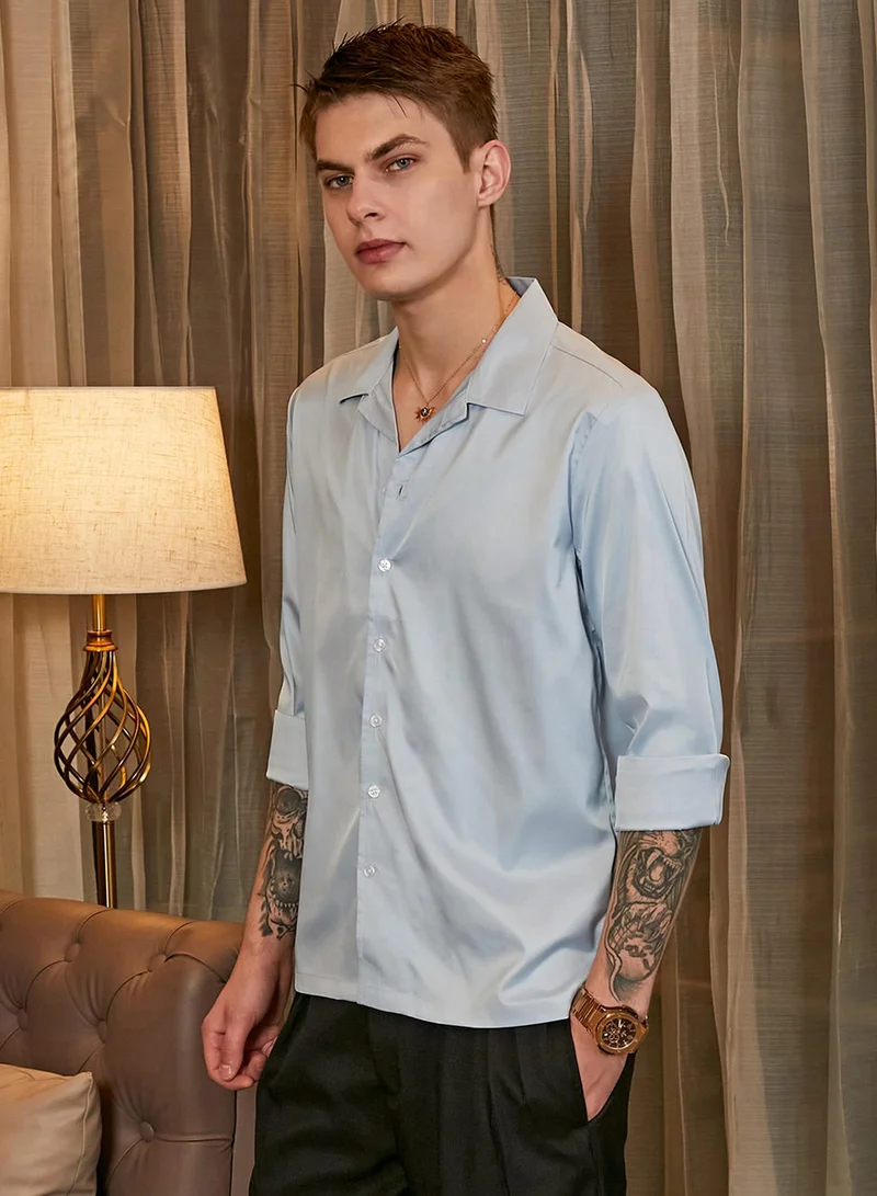 Campus Sutra Men's Baby Blue Solid Cuban Shirt