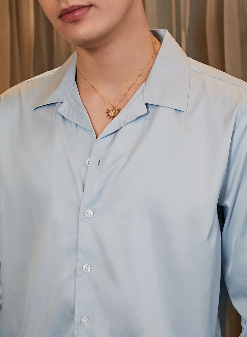 Campus Sutra Men's Baby Blue Solid Cuban Shirt