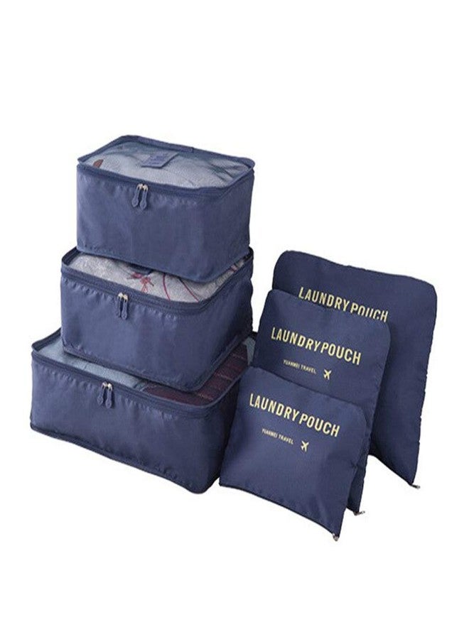 Coolkart Travel Storage Bags Set, Printed Clothes Packing Cubes Space Savers, Cosmetics/Underwear/Socks/Shoes Organizer Pouch Dividers for Luggage, Pack of 6 (Navy Blue) - Image 1