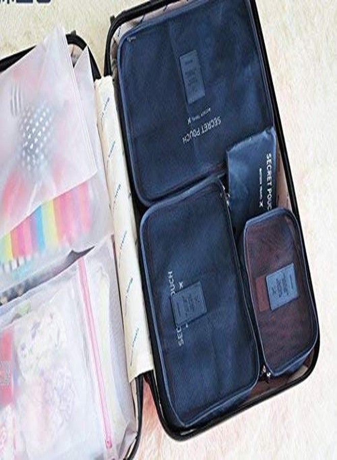 Coolkart Travel Storage Bags Set, Printed Clothes Packing Cubes Space Savers, Cosmetics/Underwear/Socks/Shoes Organizer Pouch Dividers for Luggage, Pack of 6 (Navy Blue) - Image 2
