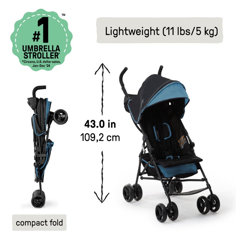 Ingenuity 3D Mini Convenience Stroller â€“ Lightweight Stroller with Compact Fold, Multi-Position Recline, Canopy with Pop Out Sun Visor â€“ Umbrella Stroller for Travel & More, Blue/Black - Image 3
