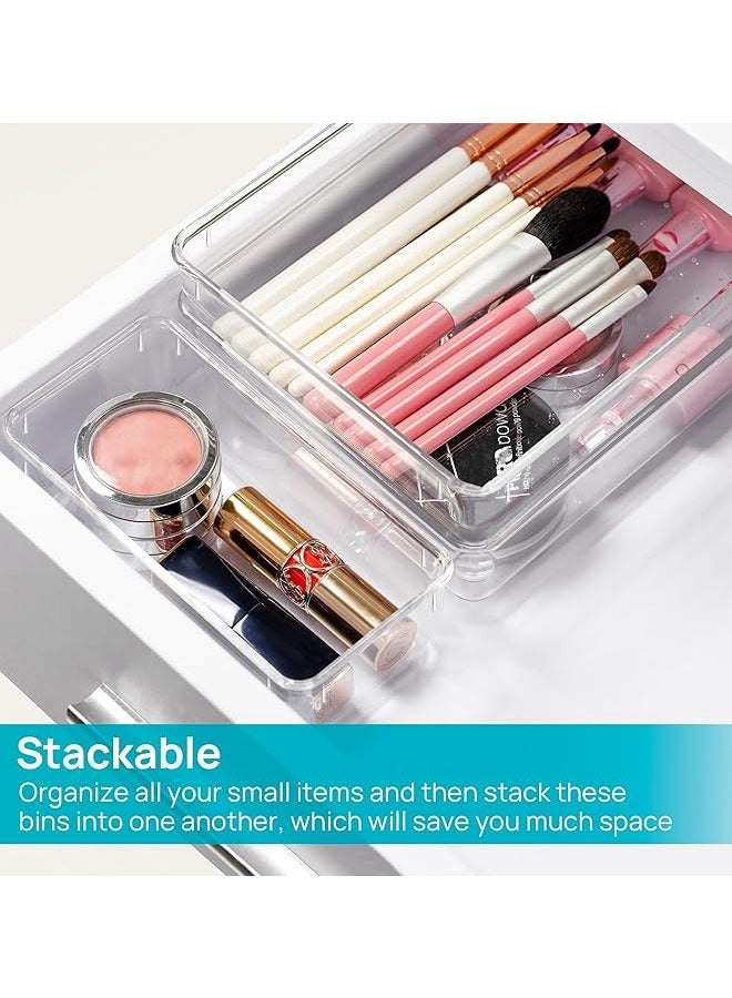 BOUND MOAT 7Pcs Desk Drawer Organizers Trays Set Clear Plastic Storage Bins Bathroom Drawer Tray Dividers Vanity Trays Organizer for Bedroom Dresser Makeup Kitchen Utensil Office - Image 3