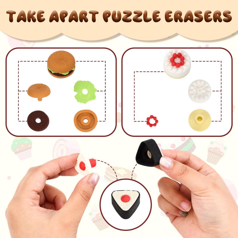 KINYFY 24 Pcs Mini Food Erasers, 3D Fruit Cake Dessert Pencil Erasers, Take Apart Puzzle Eraser Bulk for Classroom Prizes, Gifts Supplies, Back to School Party Party Favors - Image 5