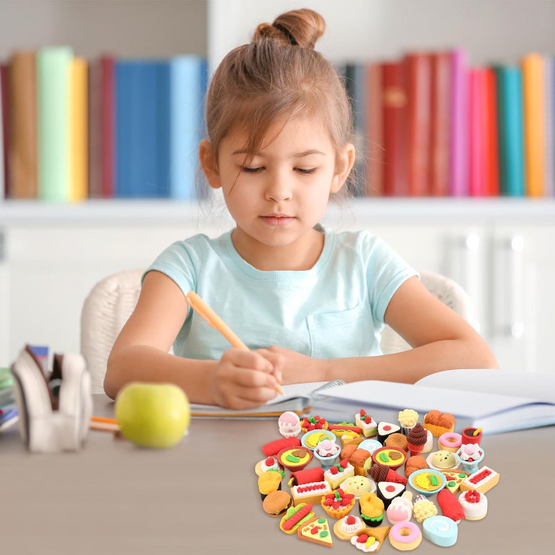 KINYFY 24 Pcs Mini Food Erasers, 3D Fruit Cake Dessert Pencil Erasers, Take Apart Puzzle Eraser Bulk for Classroom Prizes, Gifts Supplies, Back to School Party Party Favors - Image 3