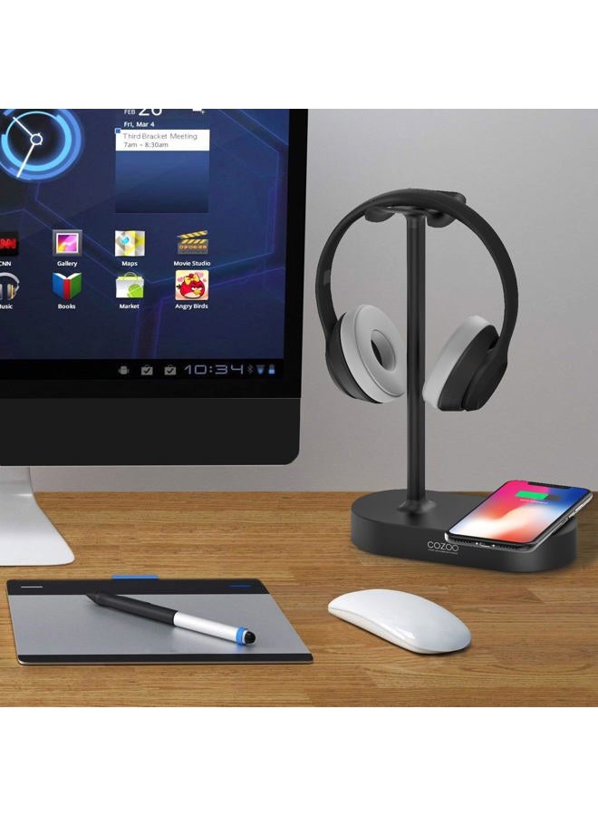 COZOO Headphone Stand with Fast Wireless Charging Pad and 2 USB Charging Ports, Suitable for Gaming, DJ, Wireless Earphone Accessories - Image 5