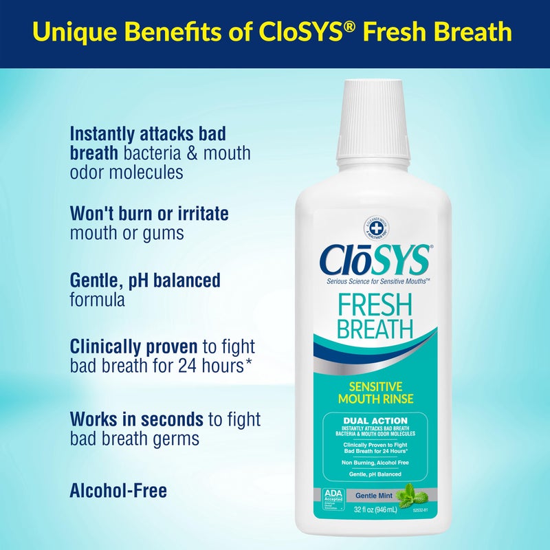 CloSYS Mouthwash, 32 Ounce, 2 Count, Fresh Breath Mouthwash, Gentle Mint, Alcohol Free, Dye Free, pH Balanced Mouth Wash, Helps Soothe Entire Mouth, Fights Bad Breath - Image 2