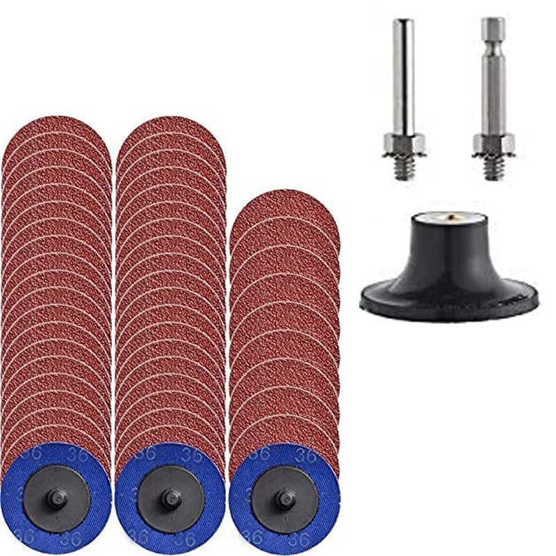 NYXCL Miroku 50Pcs P36 2 inch Quick Change Discs Set, A/O Sanding Discs with 1/4" Holder, for Die Grinder Surface Prep Strip Grind Polish Finish Burr Rust Paint Removal - Image 1