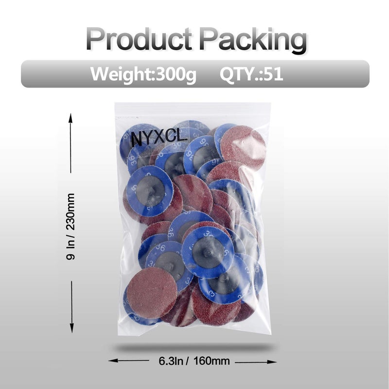 NYXCL Miroku 50Pcs P36 2 inch Quick Change Discs Set, A/O Sanding Discs with 1/4" Holder, for Die Grinder Surface Prep Strip Grind Polish Finish Burr Rust Paint Removal - Image 2