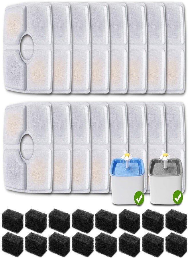 OUPUSES 16 Pack Replacement Filters & 16 Pack Pre-Filter Sponges for Veken 84 oz / 2.5L Automatic Pet Water Fountain, Triple Filtration Cat Fountain Replacement Filter - Image 1