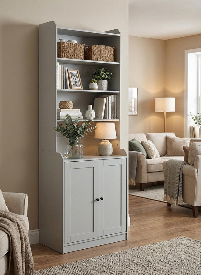 ebb & flow White color Bookshelf, Storage Shelf, Storage cabinet, Large Bookcase with 2 Doors, 4 Shelves for Living Room, Office - Image 2