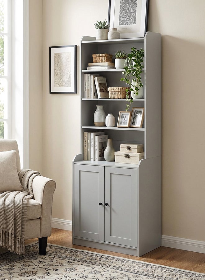 ebb & flow White color Bookshelf, Storage Shelf, Storage cabinet, Large Bookcase with 2 Doors, 4 Shelves for Living Room, Office - Image 1