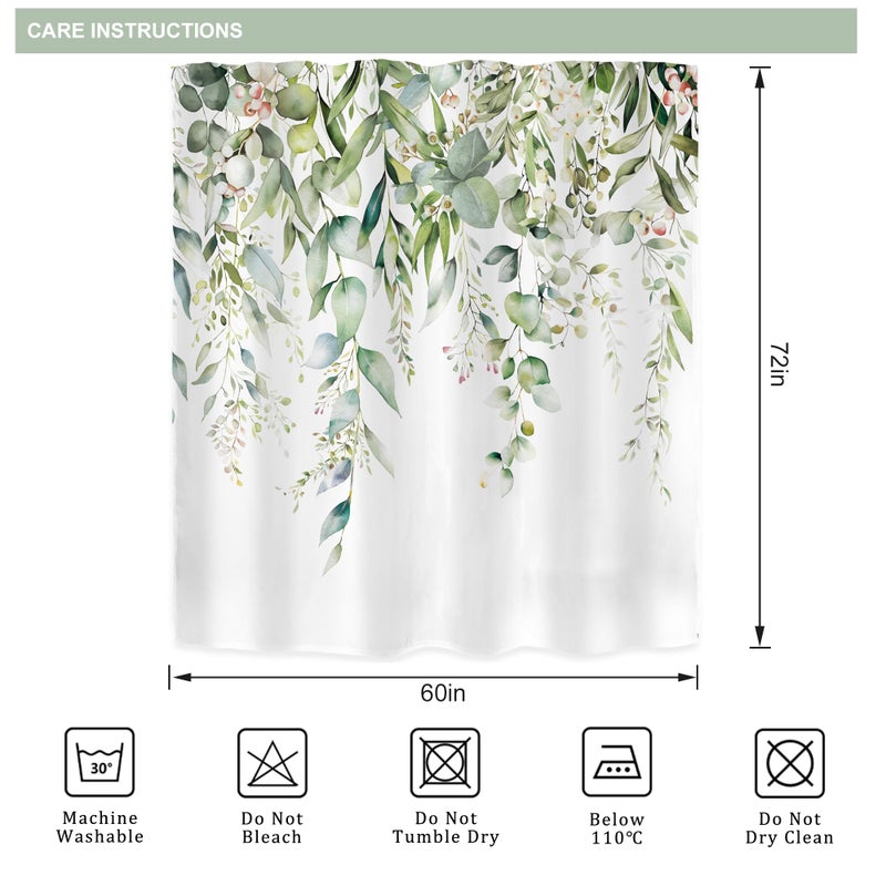 Riyidecor Sage Green Eucalyptus Shower Curtain,Fabric Cloth Bathroom Curtains,Leaves Plants Spring Floral Botanical Leaf Nature Watercolor Bath Shower Curtains Decor Set 72x72 Inch - Image 4
