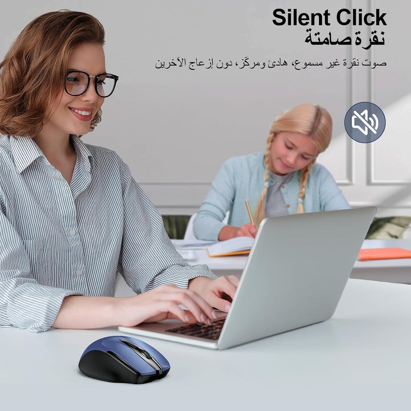 TECKNET Wireless Mouse (2.4G & BT5.0/3.0) Silent 4800 DPI Computer USB A & Bluetooth Mouse 6 Buttons, Wide Compatibility - Blue - Image 4