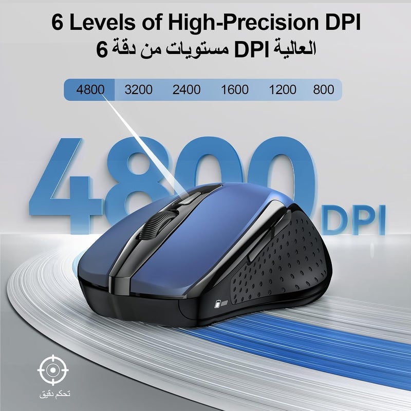 TECKNET Wireless Mouse (2.4G & BT5.0/3.0) Silent 4800 DPI Computer USB A & Bluetooth Mouse 6 Buttons, Wide Compatibility - Blue - Image 3