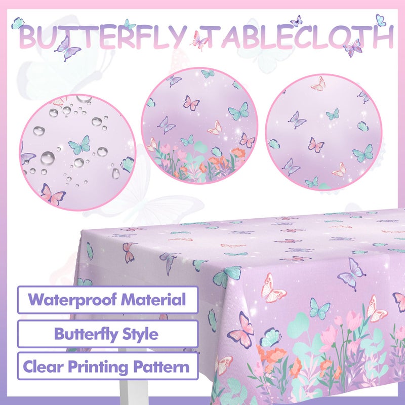 DMIGHT Butterfly Birthday Party Supplies Disposable Paper Plates Napkins Cups Tablecloth and Banner for Butterfly Girl Party Birthday Decorations, Serve 30 - Image 3