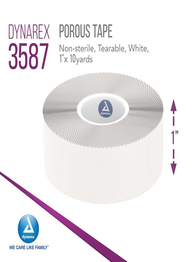 Dynarex Porous Tape - Adhesive Medical Tape for Wound Care - Non Sterile, Easy to Tear, No Natural Rubber Latex - White, 1" x 10 Yards Per Roll, 1 Box, 12 Rolls - Image 2