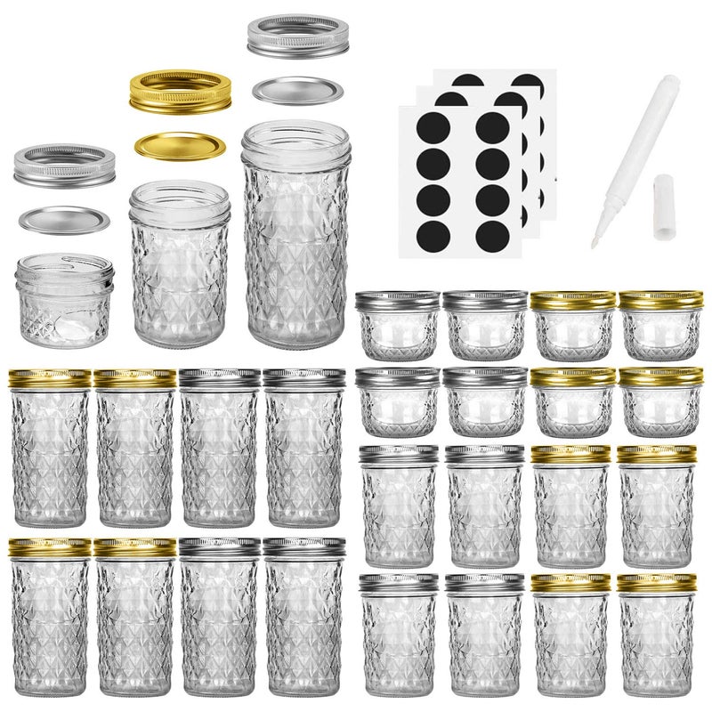 SPANLA Mason Jars, 24 Pack Canning Jars With Regular Lids, Ideal for Jam, Jelly, Honey, Wedding Favors, Shower Favors, DIY Glass Spice Jars - 4 OZ x 8, 8 OZ x 8, 12 OZ x 8 (4oz -8oz-12oz) - Image 3