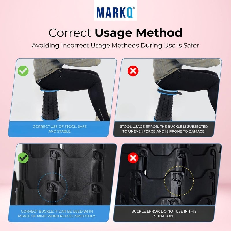 MARKQ Portable Folding Stool for Camping Outdoor, Telescopic Chair for Hiking, Fishing, Travel, Adjustable Height, Lightweight, Non-Slip Base - Blue - Image 5