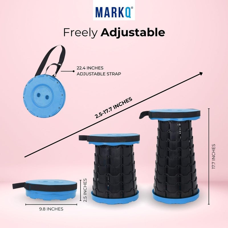 MARKQ Portable Folding Stool for Camping Outdoor, Telescopic Chair for Hiking, Fishing, Travel, Adjustable Height, Lightweight, Non-Slip Base - Blue - Image 2