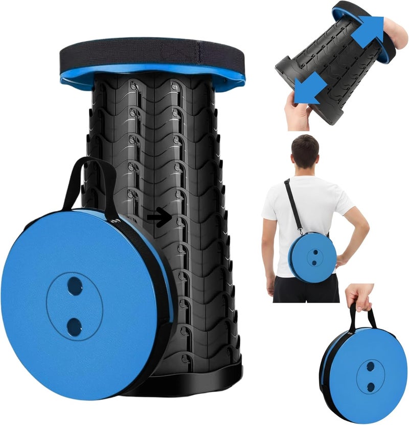 MARKQ Portable Folding Stool for Camping Outdoor, Telescopic Chair for Hiking, Fishing, Travel, Adjustable Height, Lightweight, Non-Slip Base - Blue - Image 1