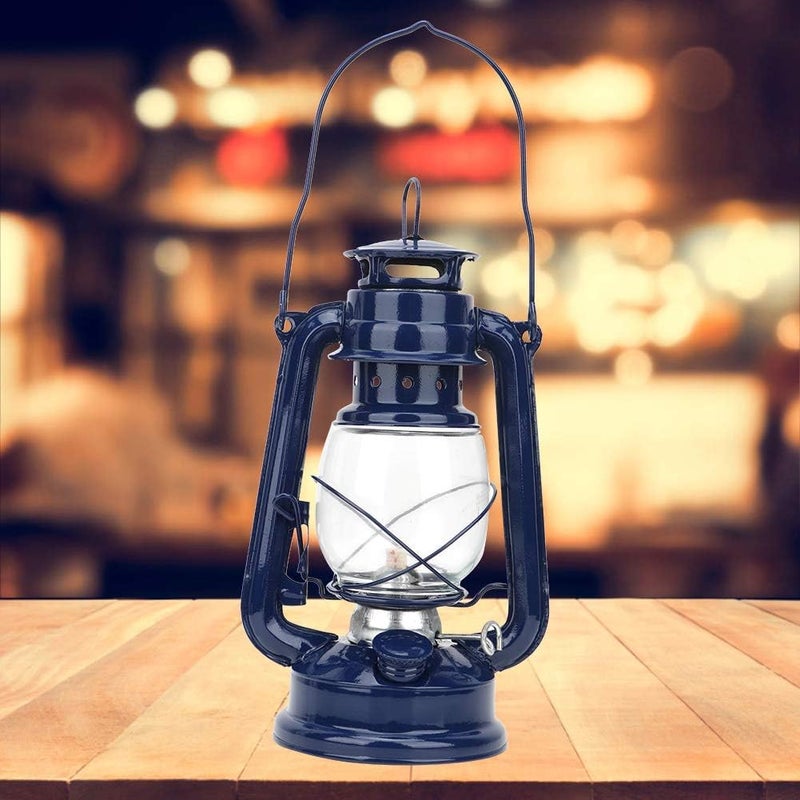 comfrt Vintage Oil Lamp Decorative, Blue Antique Hurricane Lantern Hanging Kerosene Oil Lantern Ornament for Indoor Use, Home Party Pub Halloween Decorations - Image 1