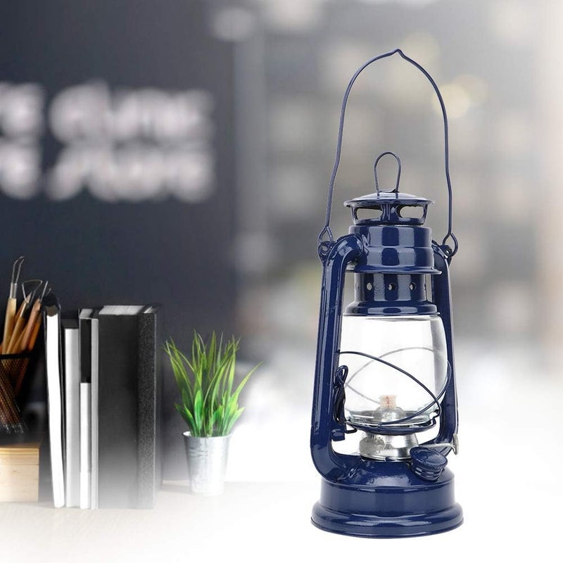 comfrt Vintage Oil Lamp Decorative, Blue Antique Hurricane Lantern Hanging Kerosene Oil Lantern Ornament for Indoor Use, Home Party Pub Halloween Decorations - Image 2
