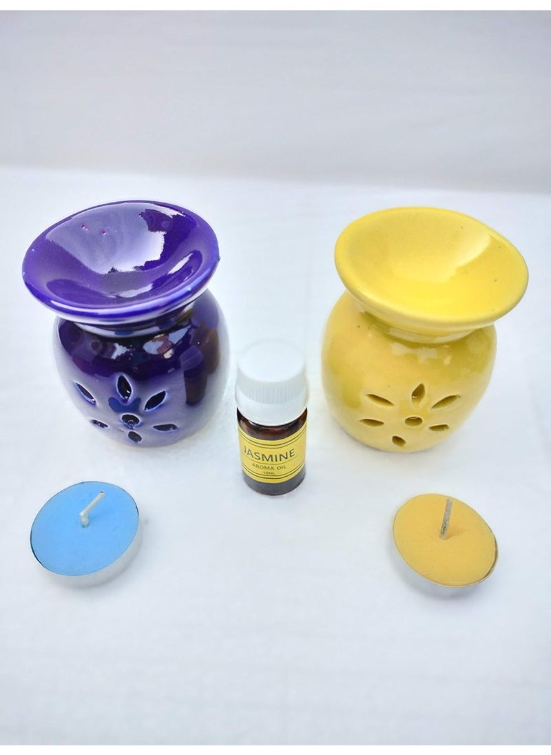 homedecor anurudh Ceramic Aroma Oil Diffuser Lavender Fragrance Set of Two Burner Gift Set Yellow Blue  - Image 4