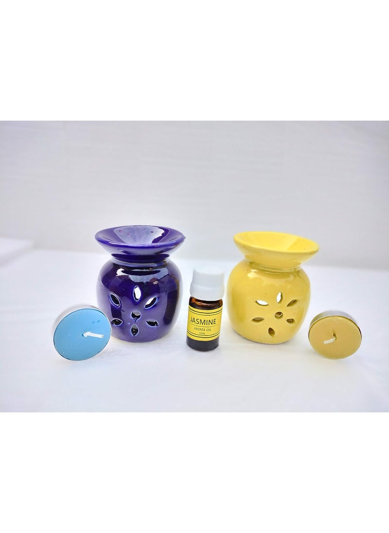 homedecor anurudh Ceramic Aroma Oil Diffuser Lavender Fragrance Set of Two Burner Gift Set Yellow Blue  - Image 3