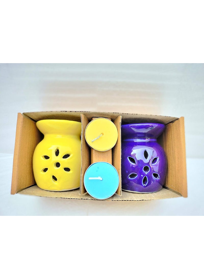 homedecor anurudh Ceramic Aroma Oil Diffuser Lavender Fragrance Set of Two Burner Gift Set Yellow Blue  - Image 1