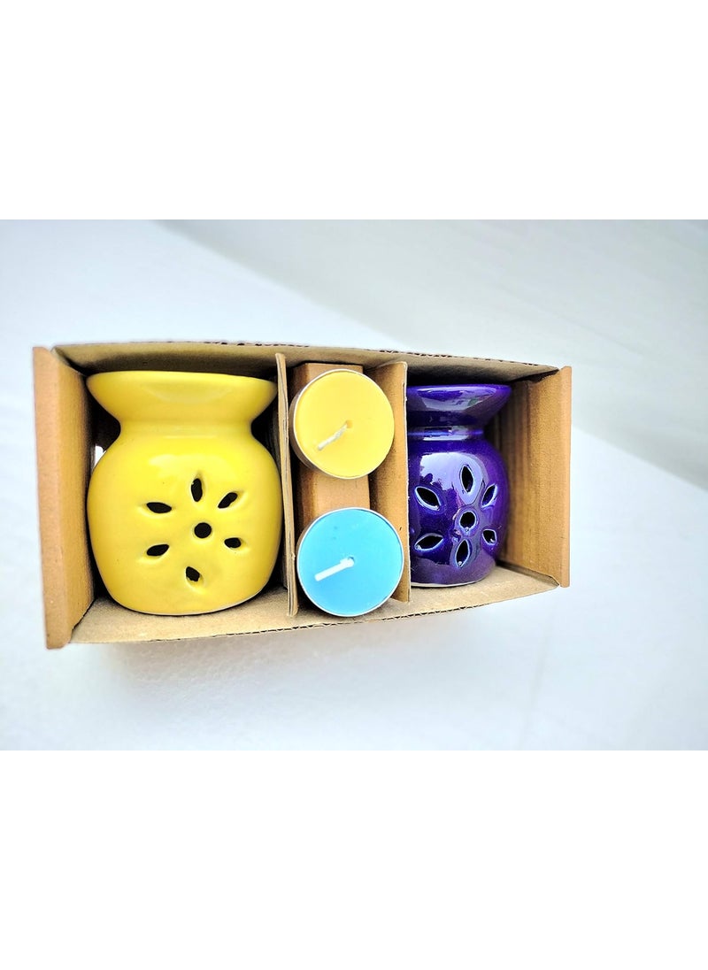 homedecor anurudh Ceramic Aroma Oil Diffuser Lavender Fragrance Set of Two Burner Gift Set Yellow Blue  - Image 2