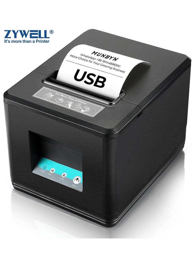 ZYWELL 80MM Thermal Printer Receipt, USB Bill Printer, Thermal POS Printer with Auto Cutter ESC/POS Command Compatible with Windows/Linux/Mac, Support 70+ Languages (USB Interface)  - Image 1