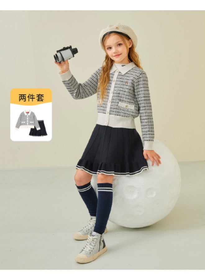 Hush Puppies Girl's Blended Knit School Style Dress Set Spring And Autumn Children's Temperament Outfit - Image 1