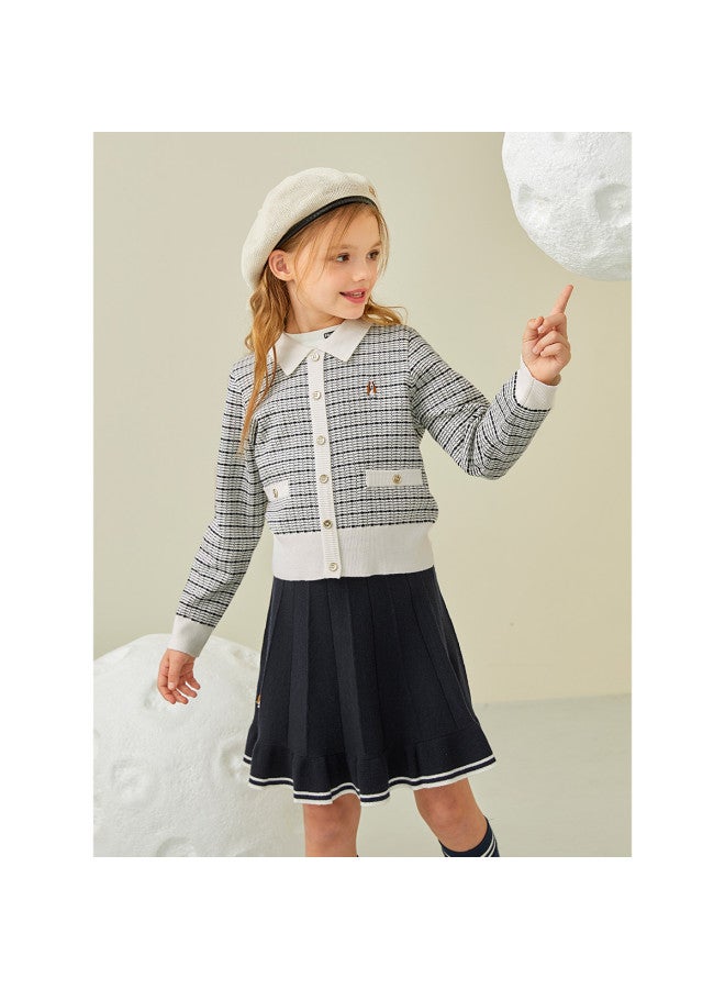 Hush Puppies Girl's Blended Knit School Style Dress Set Spring And Autumn Children's Temperament Outfit - Image 2