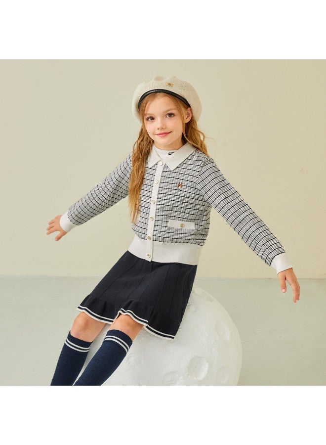 Hush Puppies Girl's Blended Knit School Style Dress Set Spring And Autumn Children's Temperament Outfit - Image 3