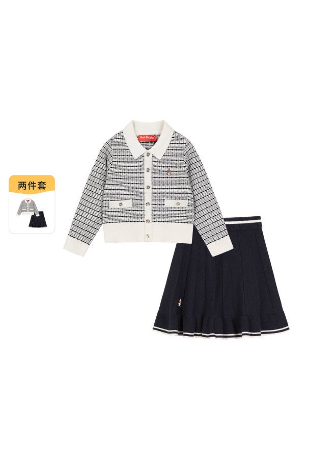 Hush Puppies Girl's Blended Knit School Style Dress Set Spring And Autumn Children's Temperament Outfit - Image 4