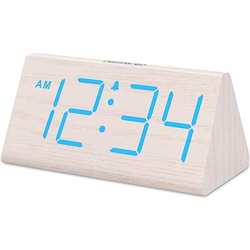 DreamSky Wooden Digital Alarm Clocks for Bedrooms - Electric Desk Clock with Large Numbers, USB Port, Loud Alarm for Heavy Sleepers, Adjustable Volume, Dimmer, Snooze, DST, Wood Décor, Adapter Powered - Image 1
