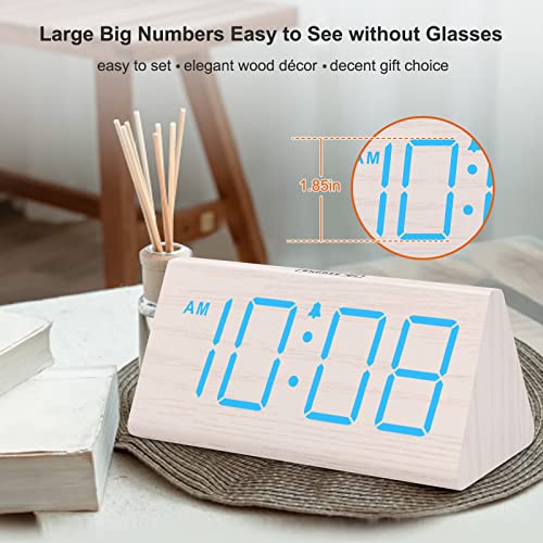 DreamSky Wooden Digital Alarm Clocks for Bedrooms - Electric Desk Clock with Large Numbers, USB Port, Loud Alarm for Heavy Sleepers, Adjustable Volume, Dimmer, Snooze, DST, Wood Décor, Adapter Powered - Image 2