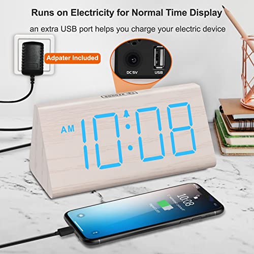 DreamSky Wooden Digital Alarm Clocks for Bedrooms - Electric Desk Clock with Large Numbers, USB Port, Loud Alarm for Heavy Sleepers, Adjustable Volume, Dimmer, Snooze, DST, Wood Décor, Adapter Powered - Image 3