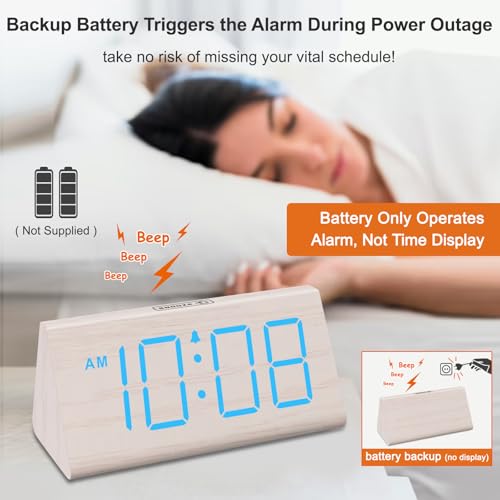DreamSky Wooden Digital Alarm Clocks for Bedrooms - Electric Desk Clock with Large Numbers, USB Port, Loud Alarm for Heavy Sleepers, Adjustable Volume, Dimmer, Snooze, DST, Wood Décor, Adapter Powered - Image 4
