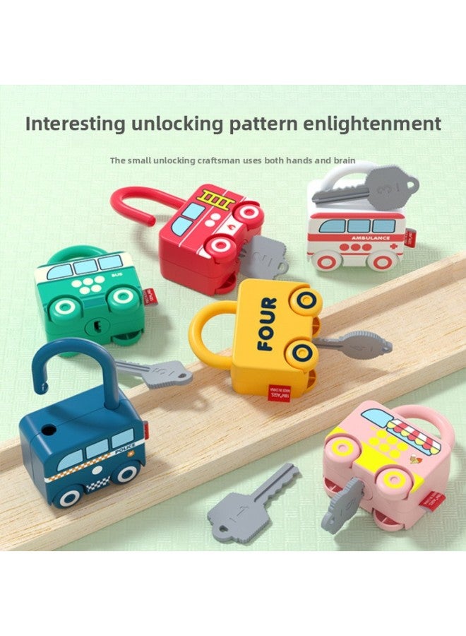 Children's Unlock Toy Fun Car Key Matching Small Lock Head Early Education Educational Life Skills Training Unlock-Color:School Bus Ice Cream Car Three Pack - Image 3