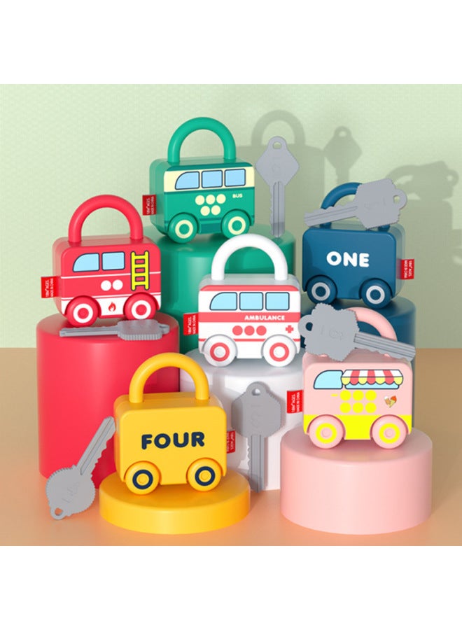 Children's Unlock Toy Fun Car Key Matching Small Lock Head Early Education Educational Life Skills Training Unlock-Color:School Bus Ice Cream Car Three Pack - Image 5