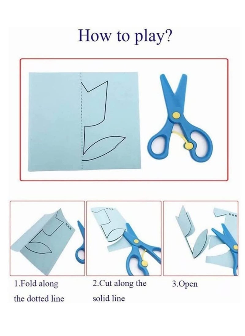 Bebiland 240 PCS Kids Paper Cutting Set Paper Activity Toys with 2 Safe Scissors Educational Toys for Kids Gift Idea (Random Color)  - Image 2