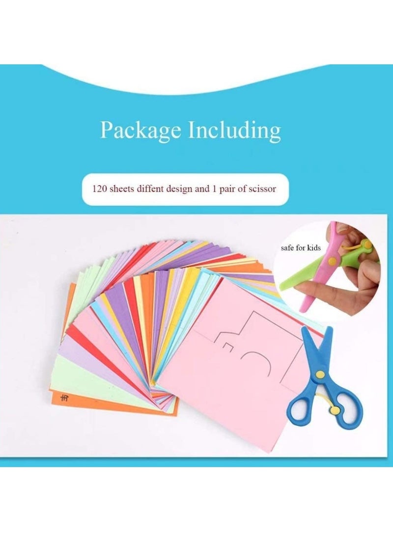 Bebiland 240 PCS Kids Paper Cutting Set Paper Activity Toys with 2 Safe Scissors Educational Toys for Kids Gift Idea (Random Color)  - Image 3