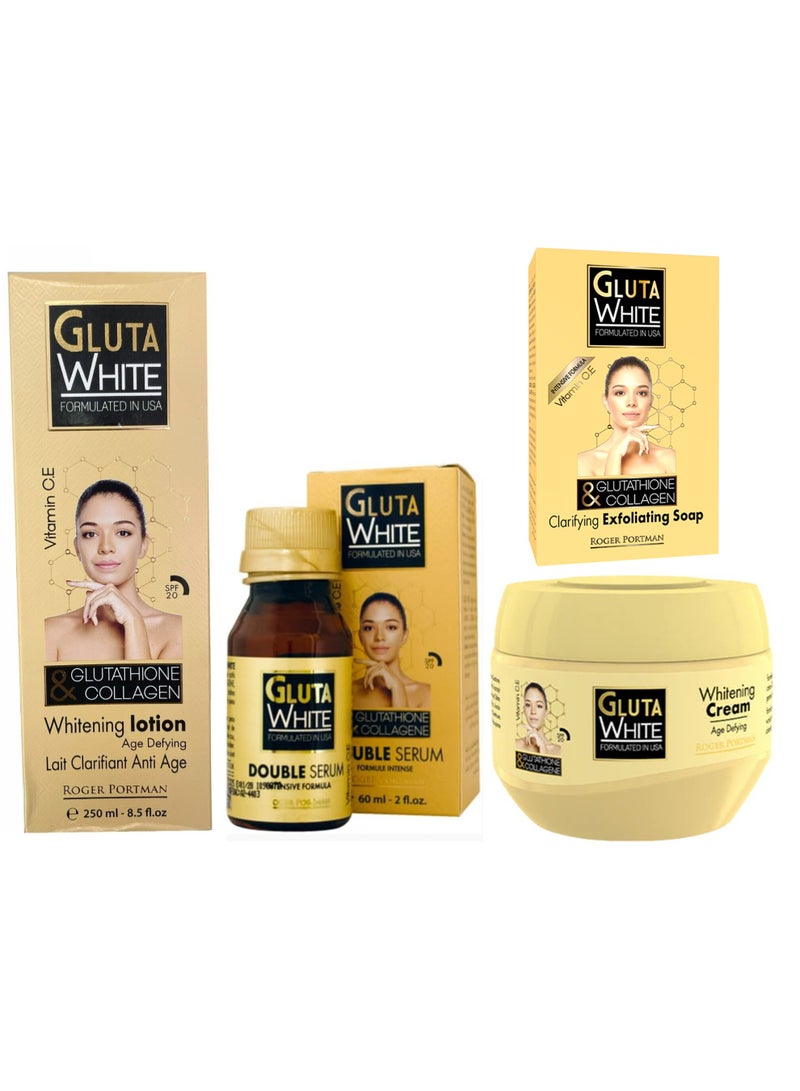 Gluta White GLUTATHIONE &COLLAGEN LOTION +ANTI ACNE CREAM+CREAM+SOAP (SET OF4) - Image 1