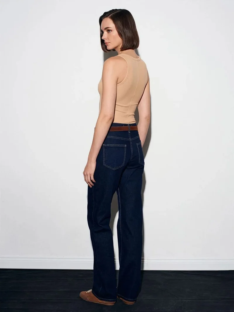Dilvin DILVIN Women's Mid Waist Straight Leg Jeans