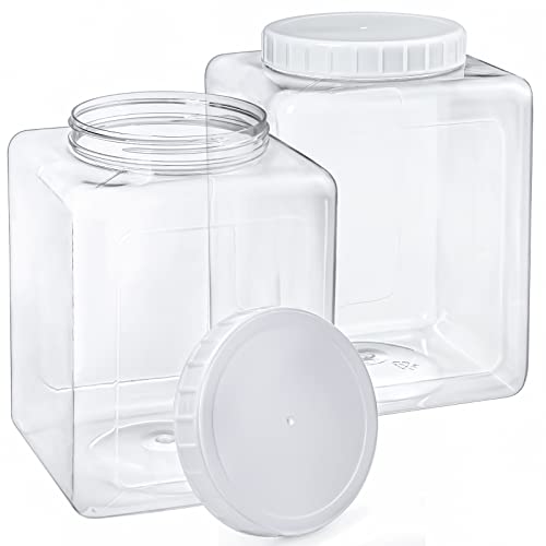 Elsjoy 2 Pack 1.3 Gallon Large Plastic Storage Jars with Lids, Clear Kitchen Storage Containers Square Plastic Food Jar for Dry Food, Candy, Snack - Image 1