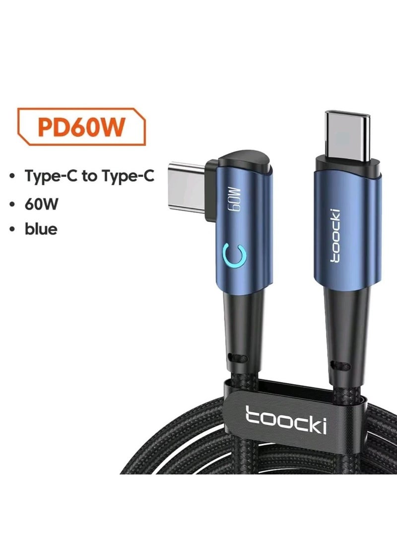 toocki *Toocki 90-Degree Type-C to Type-C Fast Charging Cable – 60W High-Speed Charging for iPhone, Samsung & Android Devices* - Image 1